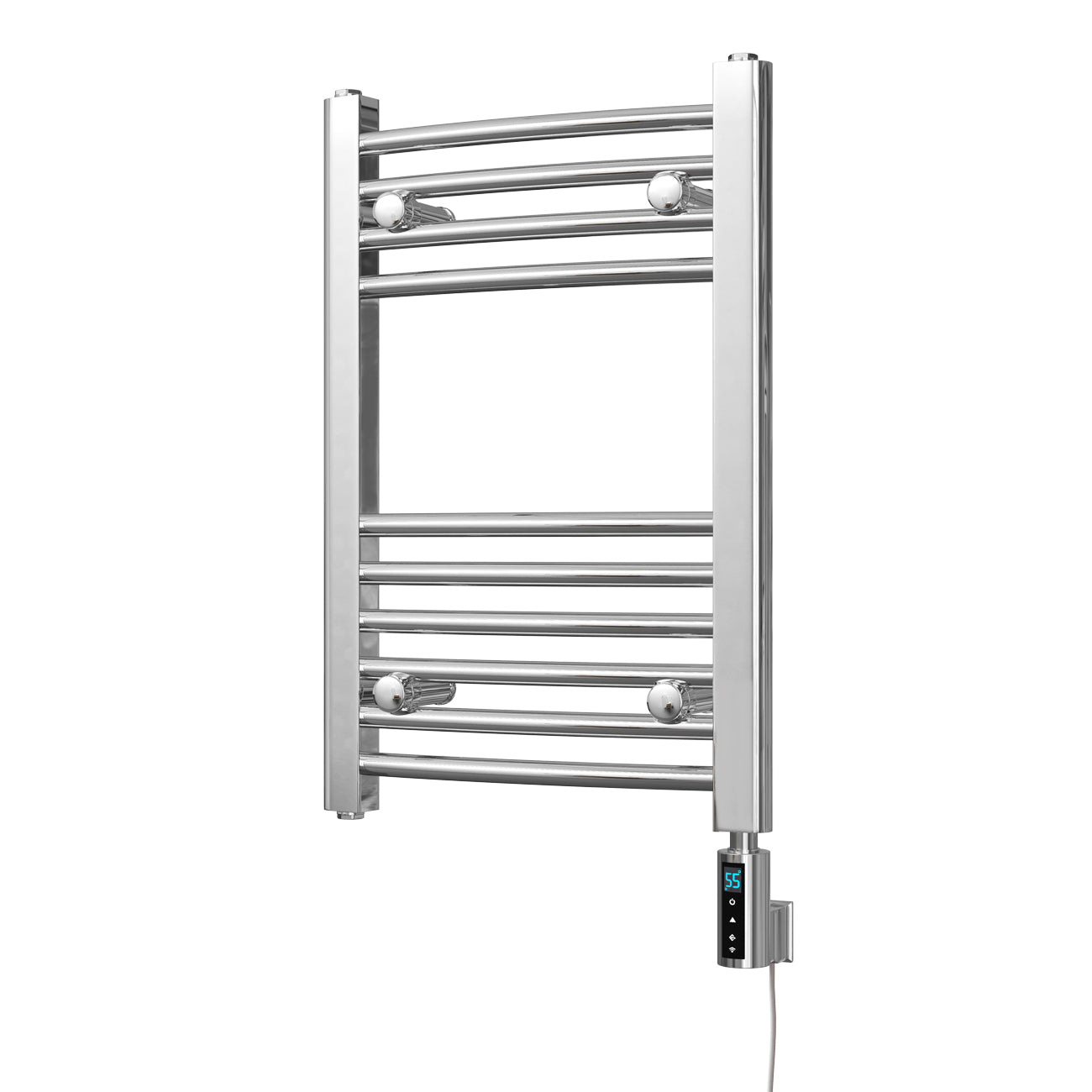 Zennor - Chrome Electric Towel Rail H600mm x W400mm Curved 300w Thermostatic WIFI