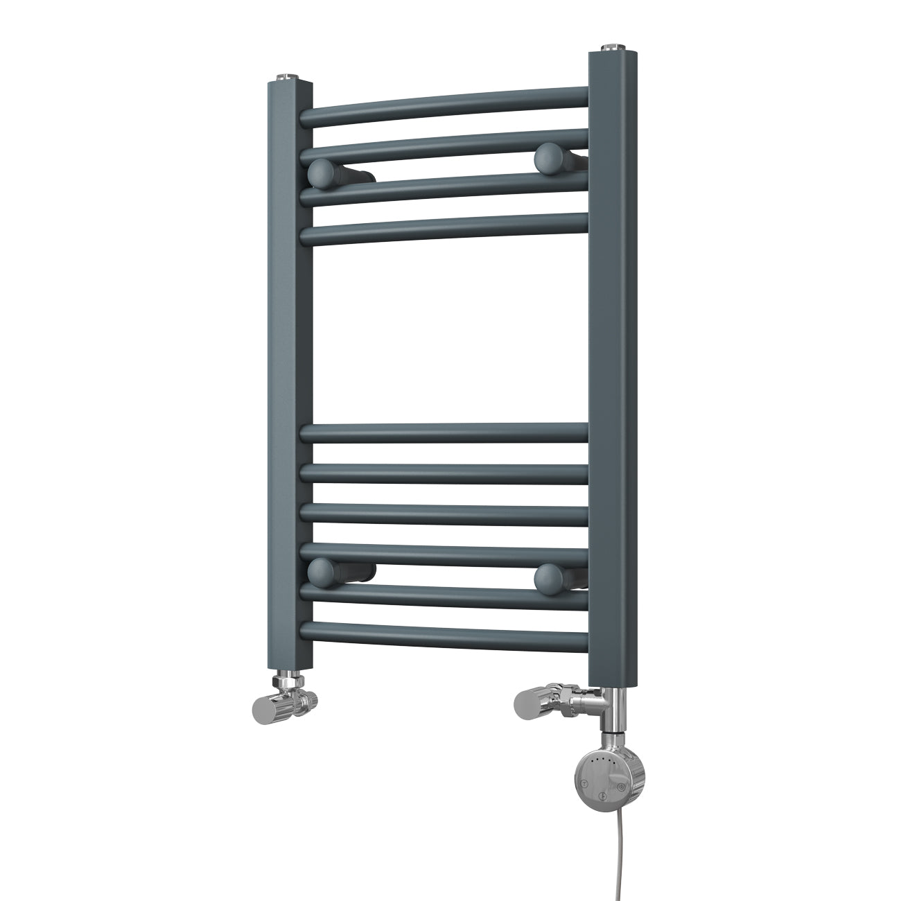 Zennor - Anthracite Dual Fuel Towel Rail H600mm x W400mm Thermostatic - Curved