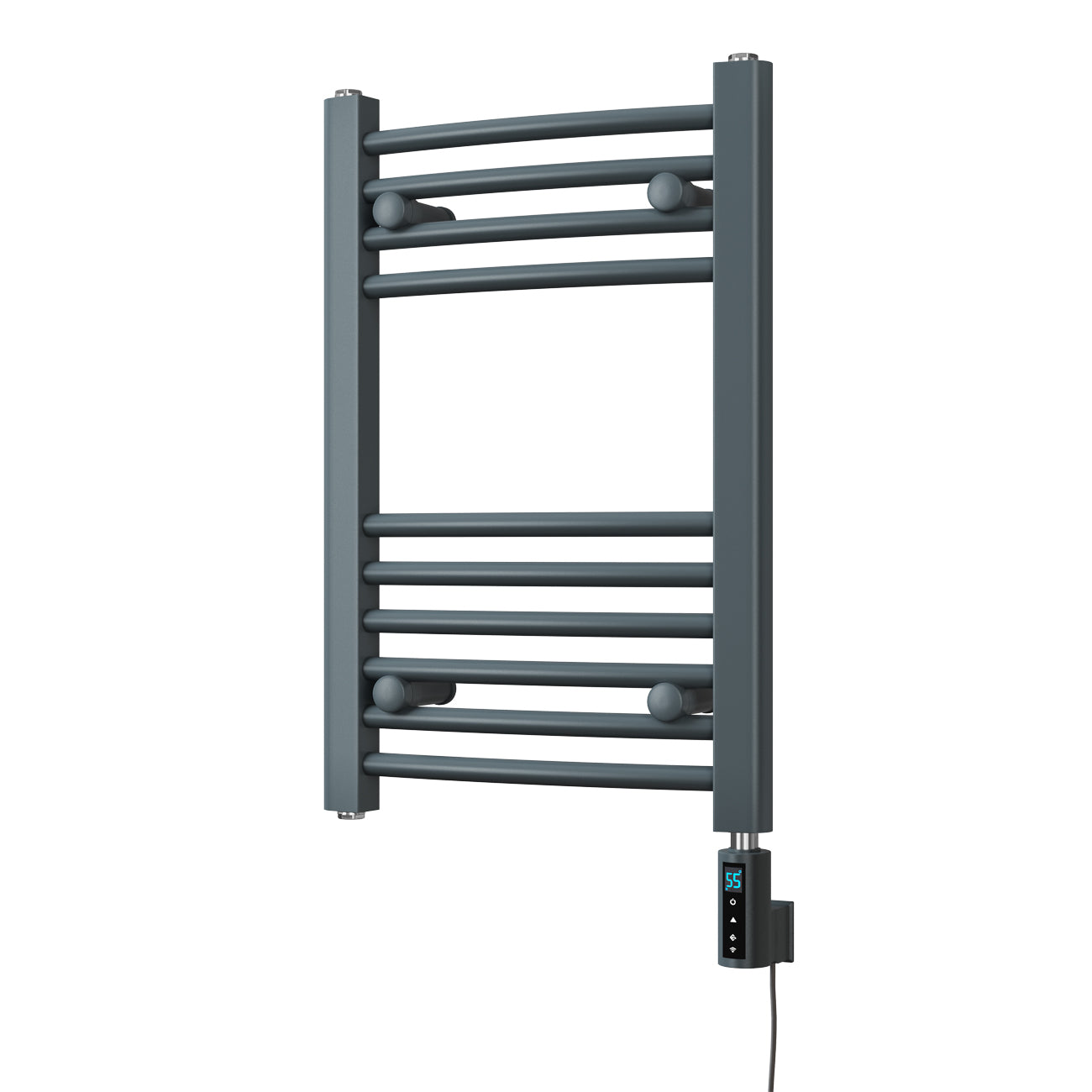 Zennor - Anthracite Electric Towel Rail H600mm x W400mm Curved 300w Thermostatic WIFI