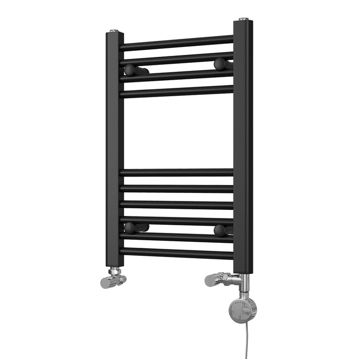 Zennor - Black Dual Fuel Towel Rail H600mm x W400mm Thermostatic - Straight