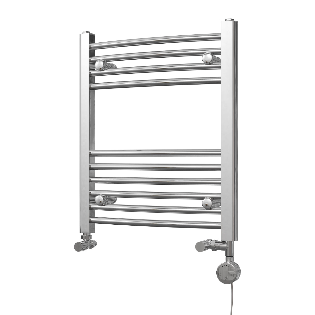 Zennor - Chrome Dual Fuel Towel Rail H600mm x W500mm Thermostatic - Curved