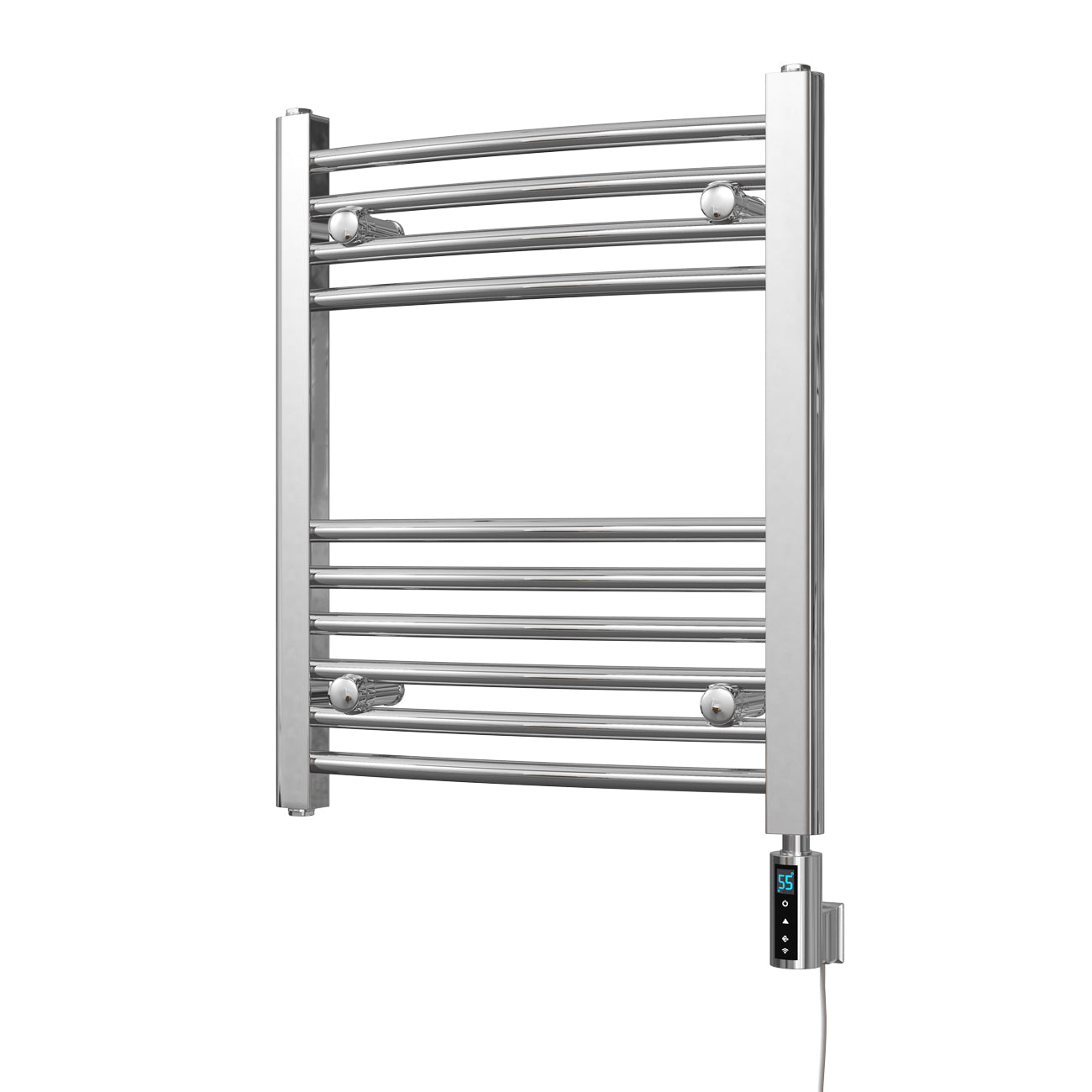 Zennor - Chrome Electric Towel Rail H600mm x W500mm Curved 300w Thermostatic WIFI