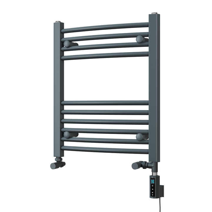 Zennor - Anthracite Dual Fuel Towel Rail H600mm x W500mm Thermostatic WIFI - Curved