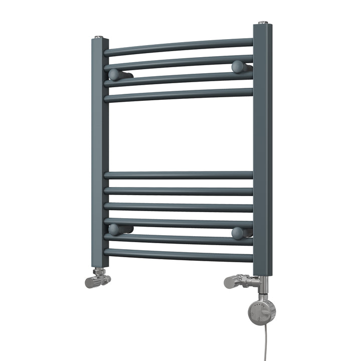 Zennor - Anthracite Dual Fuel Towel Rail H600mm x W500mm Thermostatic - Curved