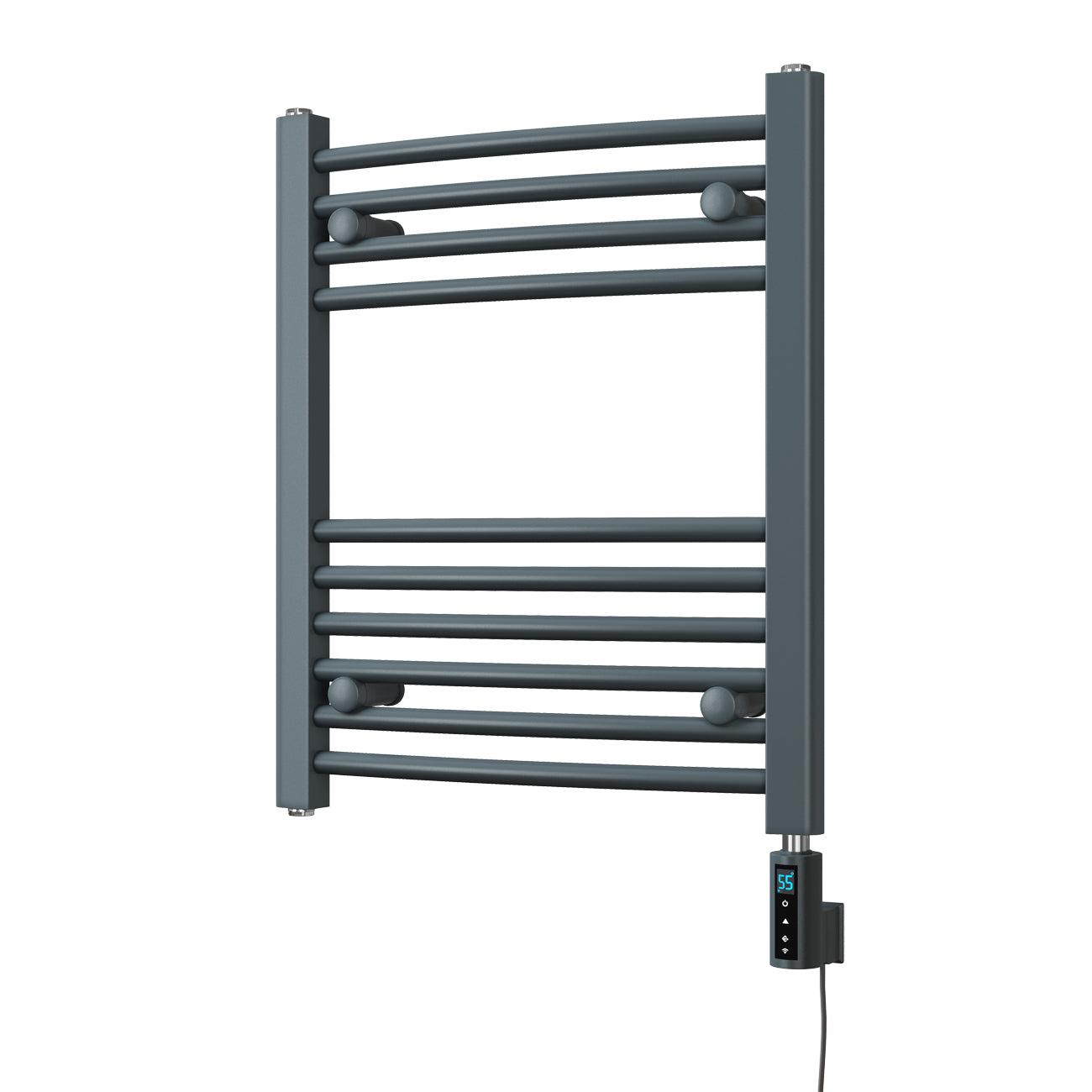 Zennor - Anthracite Electric Towel Rail H600mm x W500mm Curved 300w Thermostatic WIFI