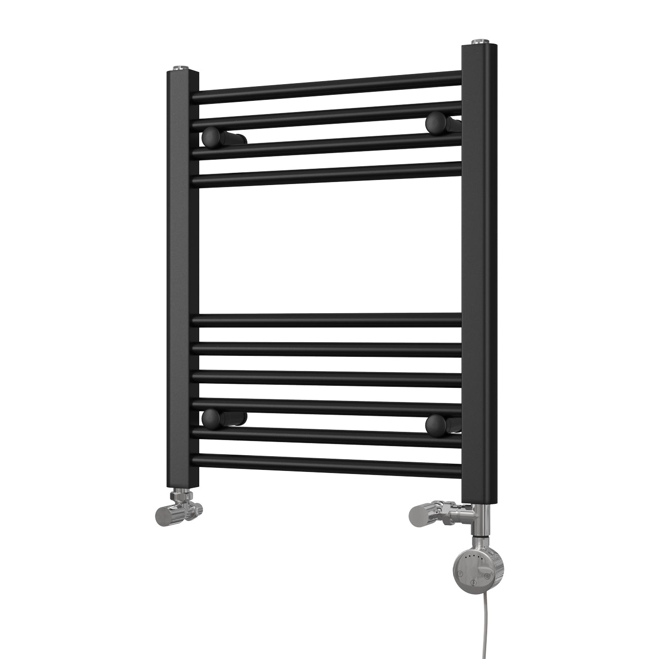 Zennor - Black Dual Fuel Towel Rail H600mm x W500mm Thermostatic - Straight