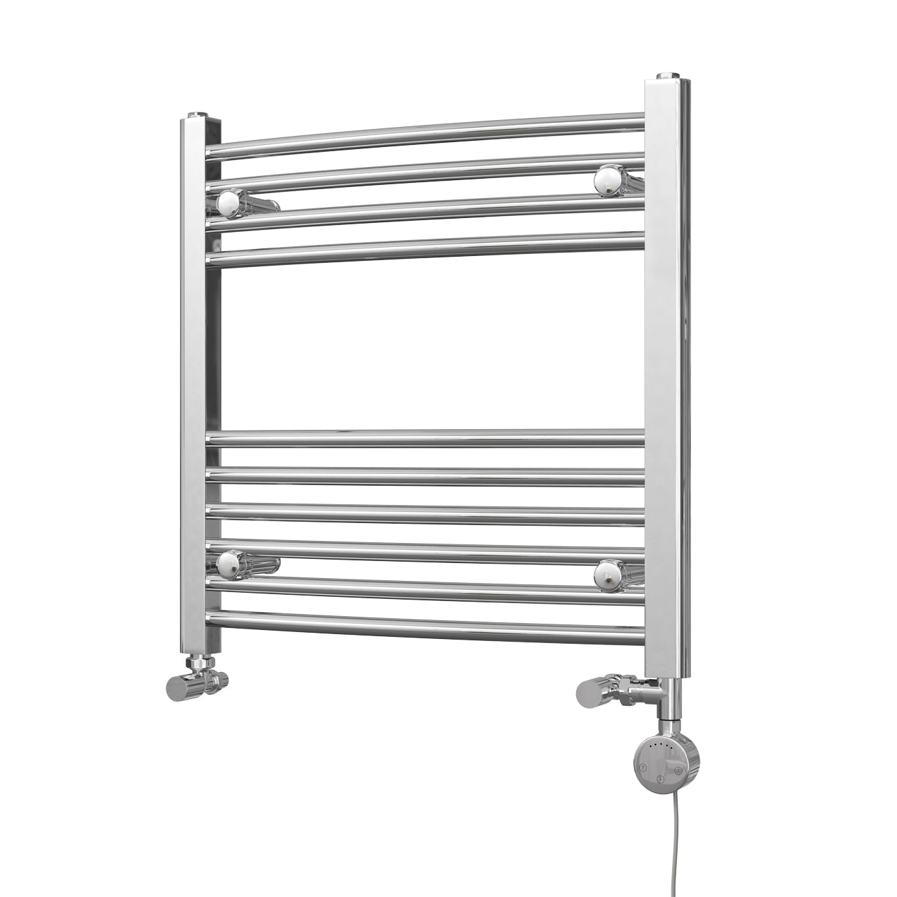 Zennor - Chrome Dual Fuel Towel Rail H600mm x W600mm Thermostatic - Curved
