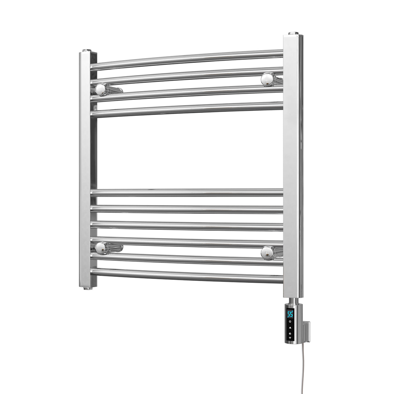 Zennor - Chrome Electric Towel Rail H600mm x W600mm Curved 300w Thermostatic WIFI