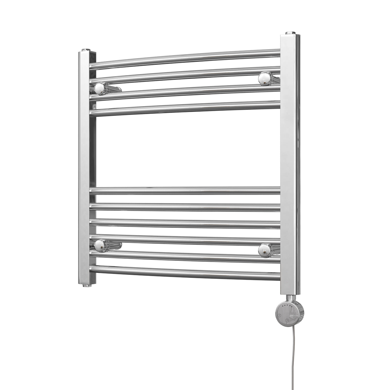 Zennor - Chrome Electric Towel Rail H600mm x W600mm Curved 300w Thermostatic