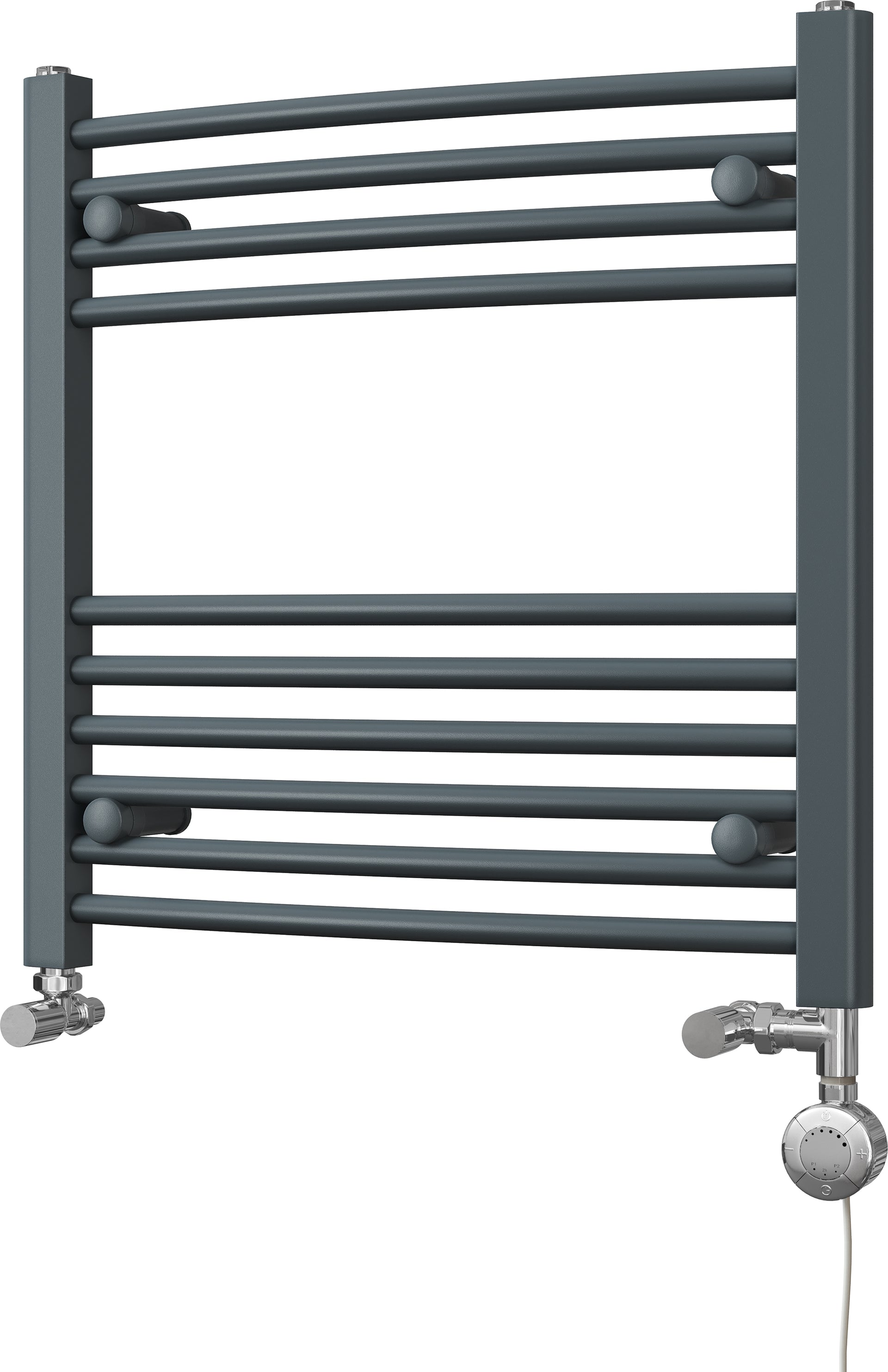 Zennor - Anthracite Dual Fuel Towel Rail H600mm x W600mm Thermostatic - Curved
