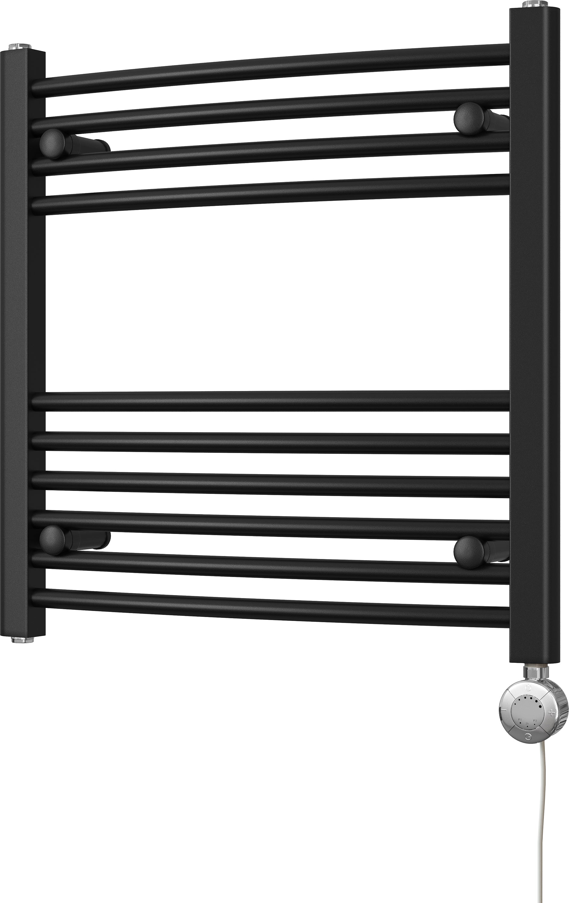 Zennor - Black Electric Towel Rail H600mm x W600mm Curved 300w Thermostatic