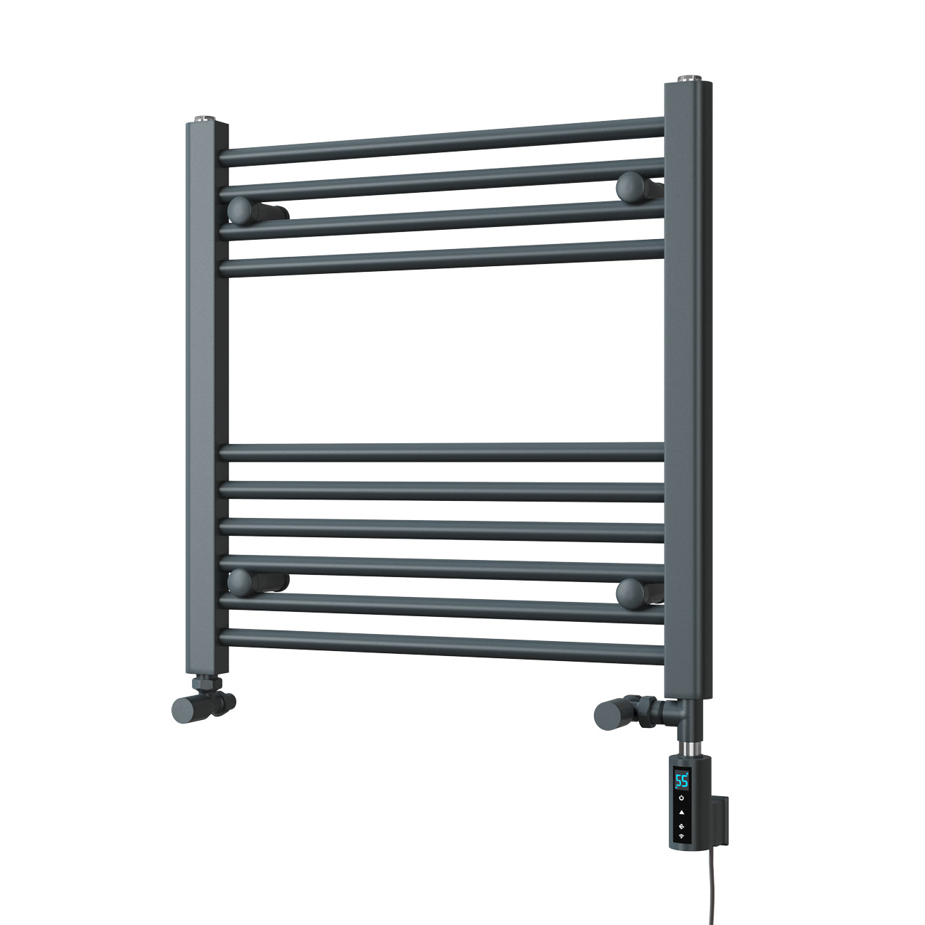 Zennor - Anthracite Dual Fuel Towel Rail H600mm x W600mm Thermostatic WIFI - Straight