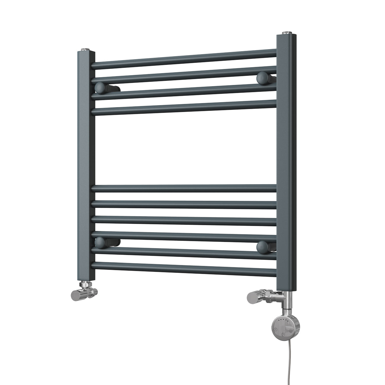 Zennor - Anthracite Dual Fuel Towel Rail H600mm x W600mm Thermostatic - Straight