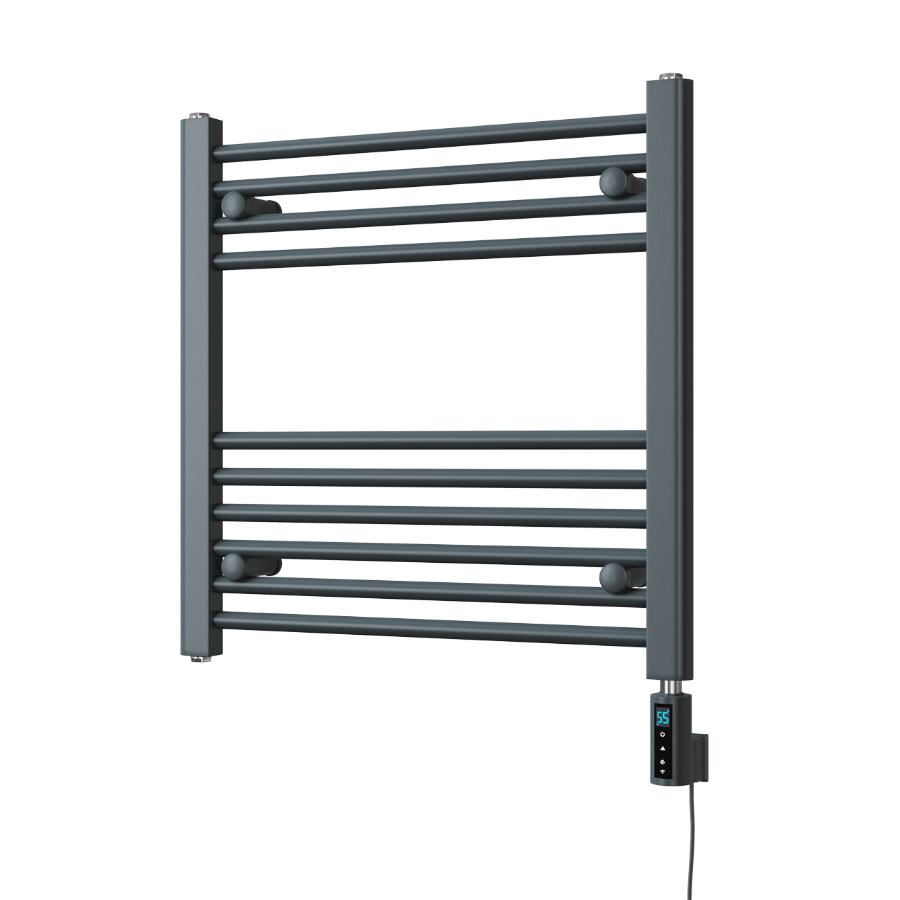 Zennor - Anthracite Electric Towel Rail H600mm x W600mm Straight 300w Thermostatic WIFI