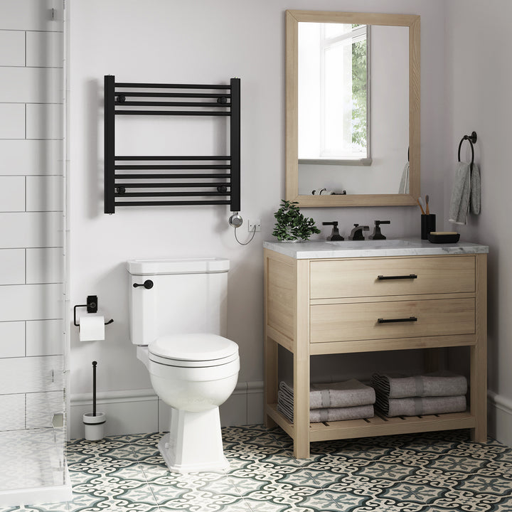 Zennor - Black Electric Towel Rail H600mm x W600mm Straight 300w Thermostatic