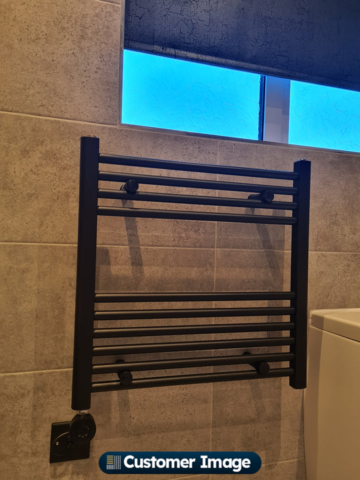 Zennor - Black Heated Towel Rail - H600mm x W600mm - Straight