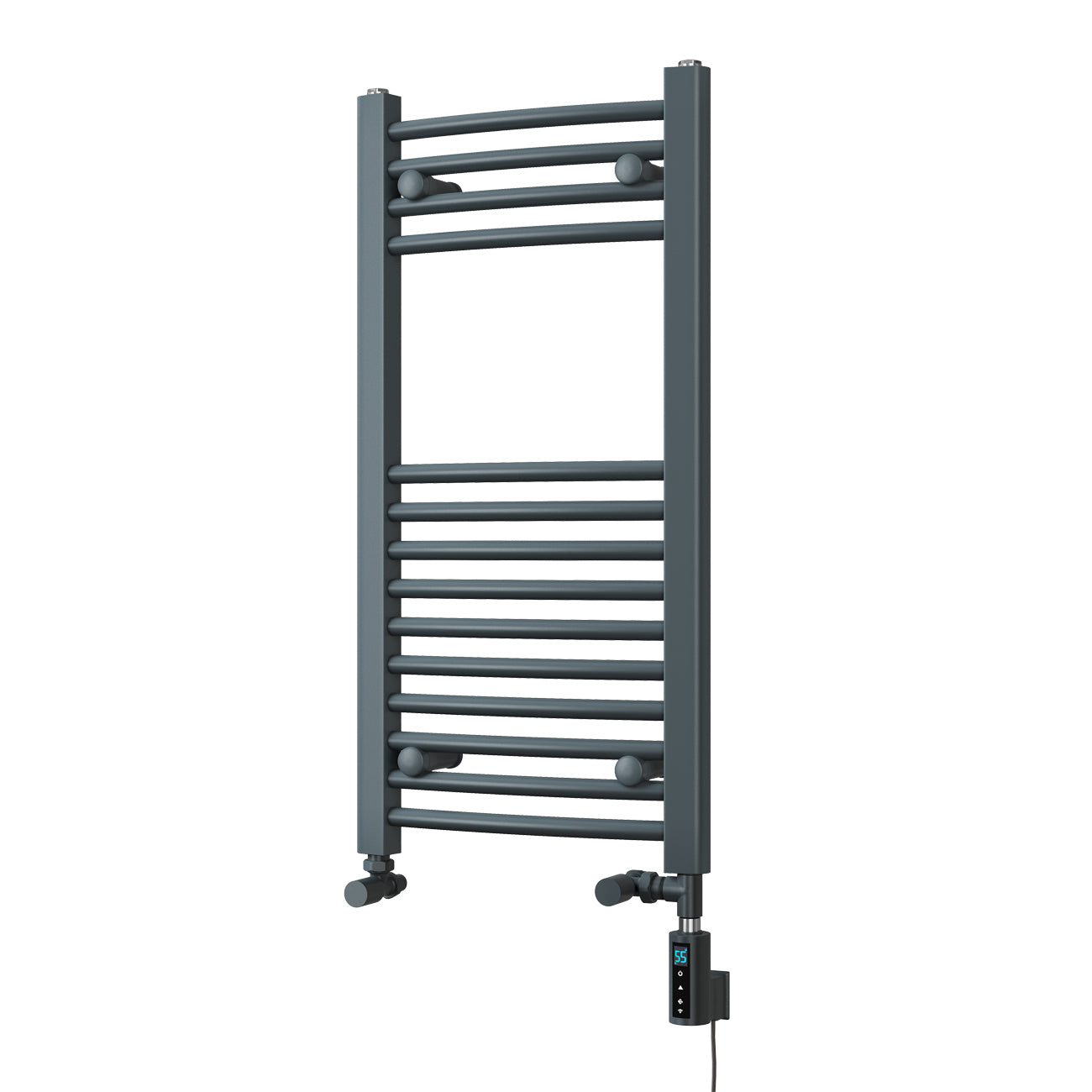Zennor - Anthracite Dual Fuel Towel Rail H800mm x W400mm Thermostatic WIFI - Curved