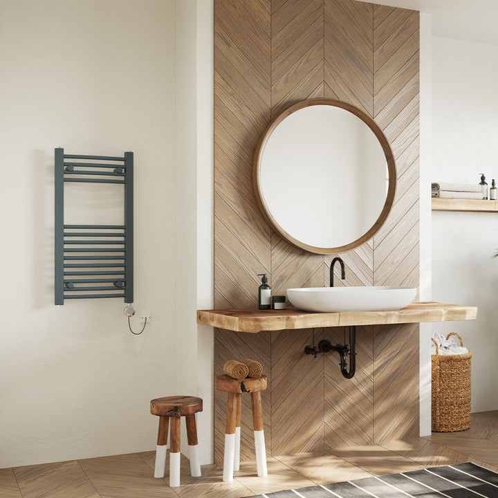 Zennor - Anthracite Electric Towel Rail H800mm x W400mm Curved 300w Thermostatic