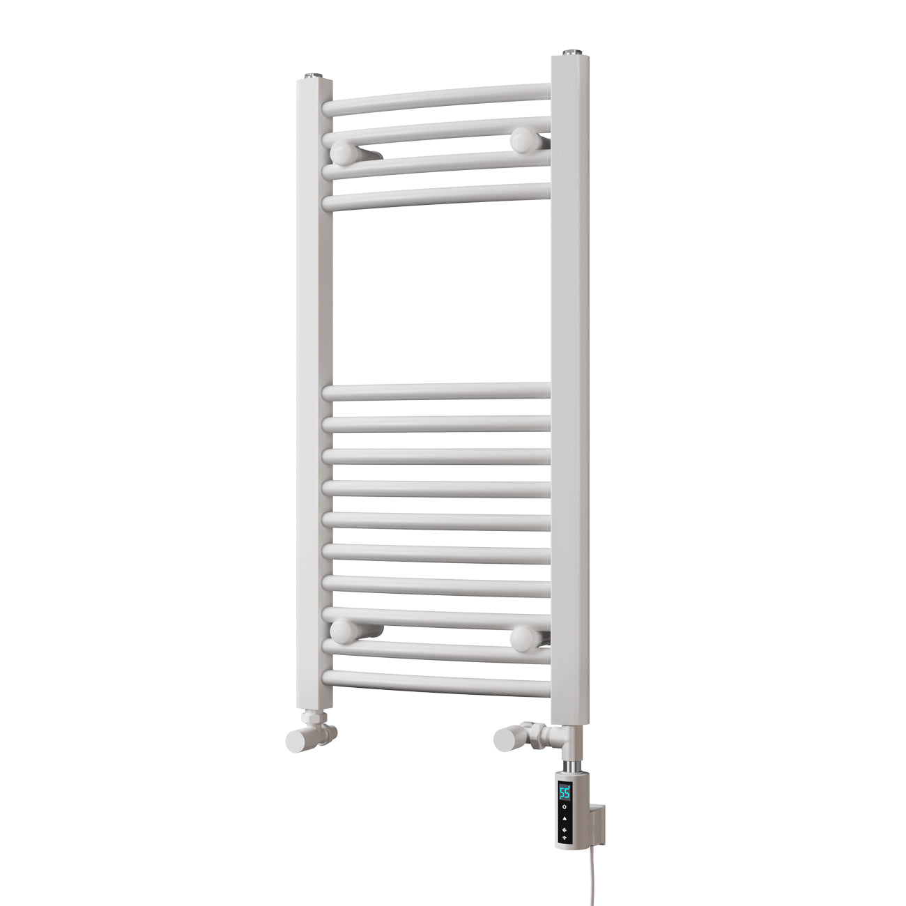 Zennor - White Dual Fuel Towel Rail H800mm x W400mm Thermostatic WIFI - Curved