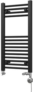 Zennor - Black Dual Fuel Towel Rail H800mm x W400mm Thermostatic - Straight