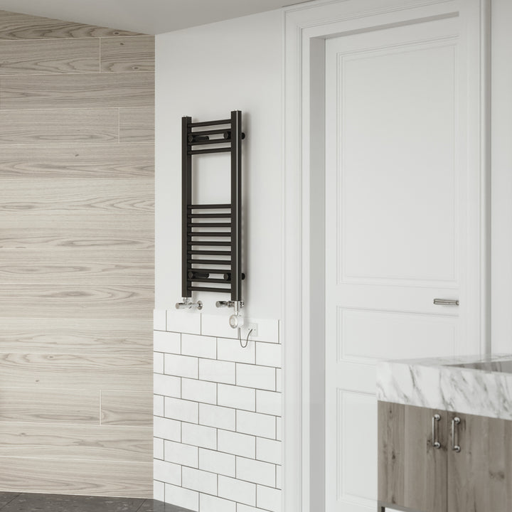 Zennor - Black Dual Fuel Towel Rail H800mm x W400mm Thermostatic - Straight