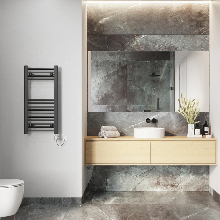 Zennor - Black Electric Towel Rail H800mm x W400mm Straight 300w Thermostatic