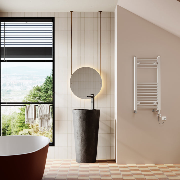 Zennor - White Dual Fuel Towel Rail H800mm x W400mm Thermostatic - Straight