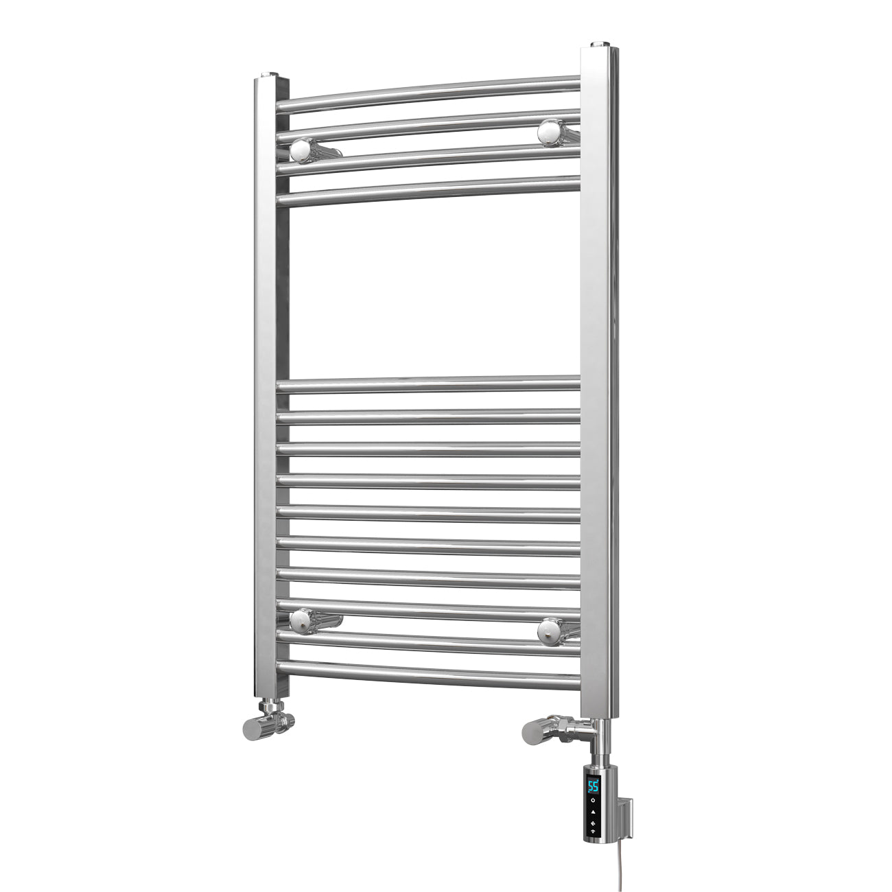 Zennor - Chrome Dual Fuel Towel Rail H800mm x W500mm Thermostatic WIFI - Curved