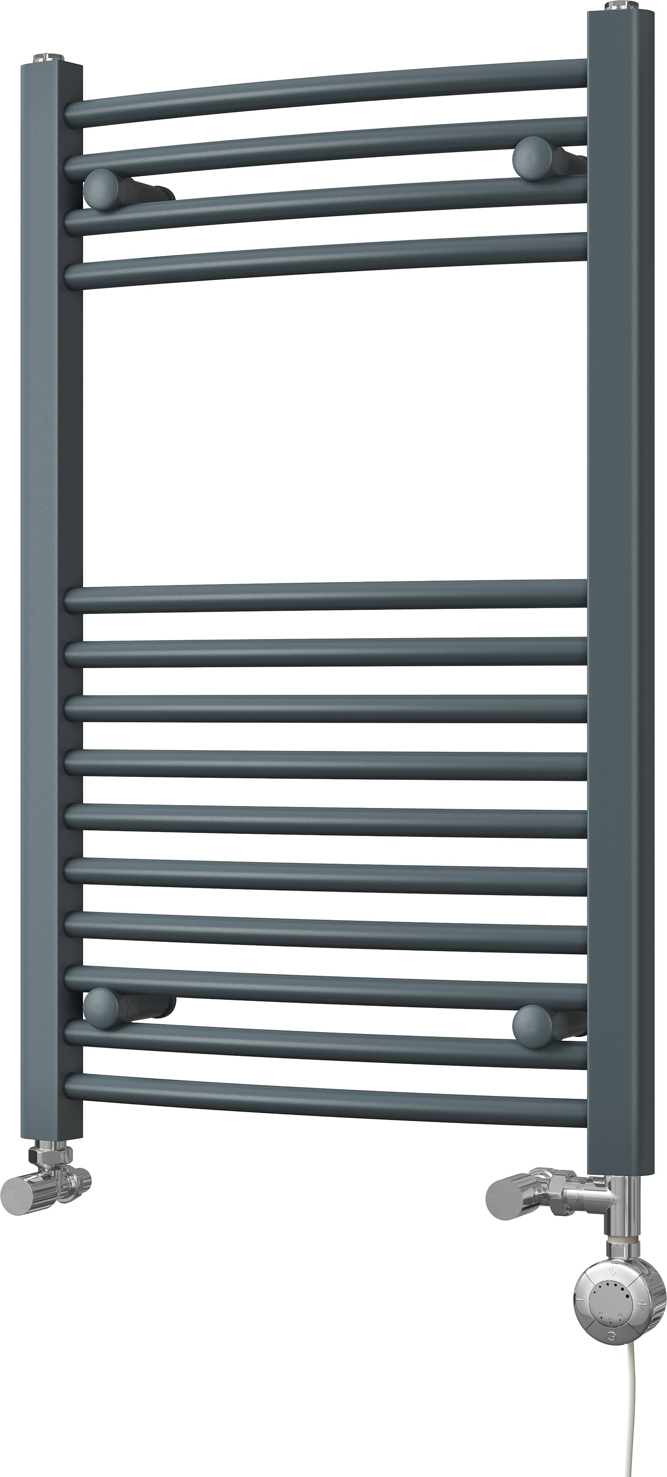 Zennor - Anthracite Dual Fuel Towel Rail H800mm x W500mm Thermostatic - Curved