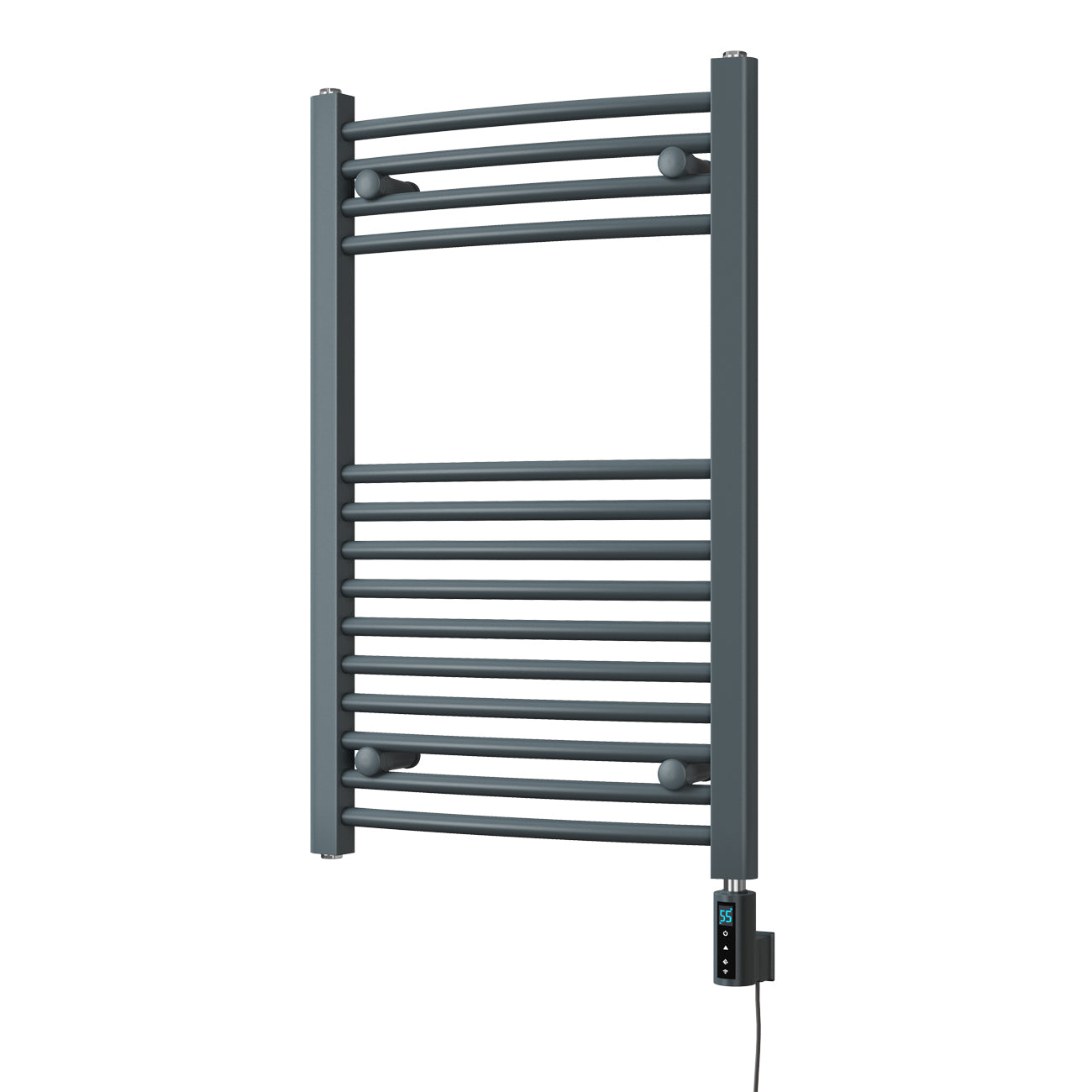 Zennor - Anthracite Electric Towel Rail H800mm x W500mm Curved 300w Thermostatic WIFI