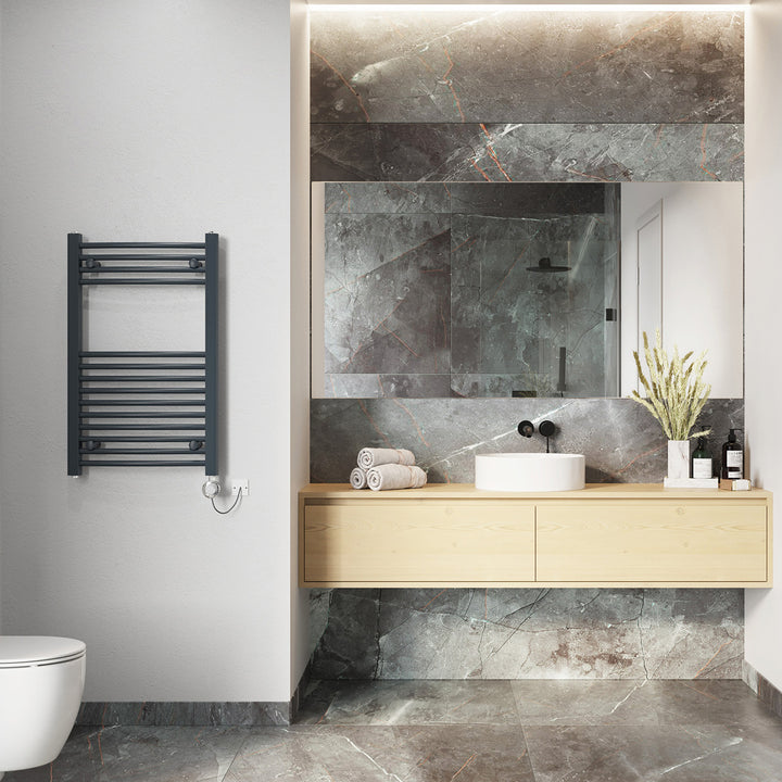 Zennor - Anthracite Electric Towel Rail H800mm x W500mm Curved 300w Thermostatic