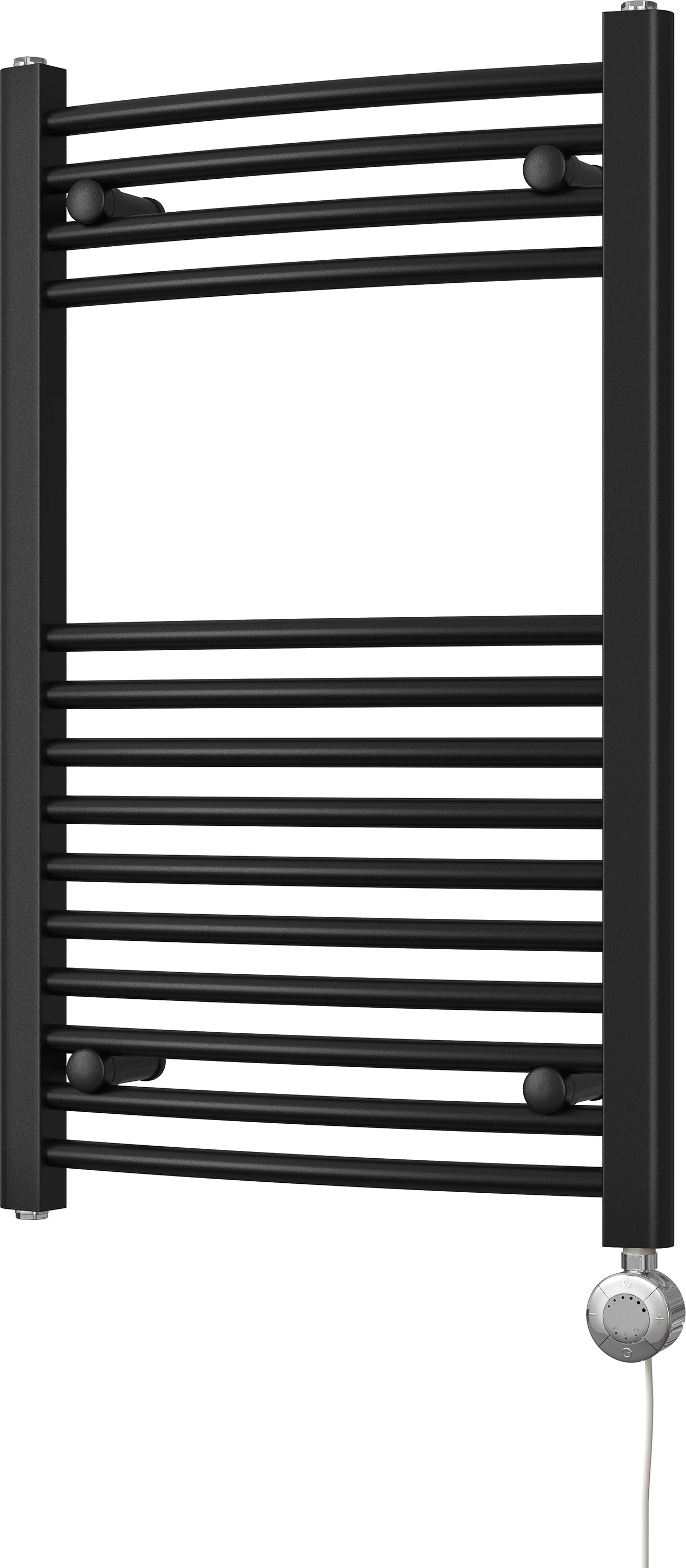 Zennor - Black Electric Towel Rail H800mm x W500mm Curved 300w Thermostatic