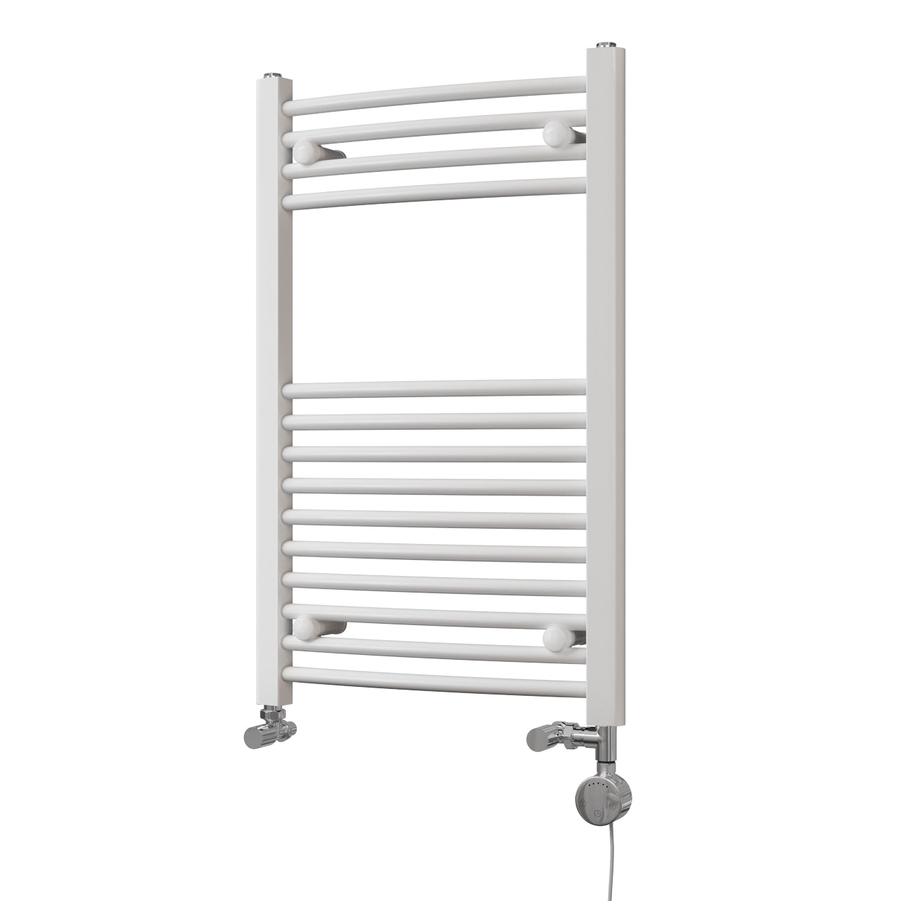 Zennor - White Dual Fuel Towel Rail H800mm x W500mm Thermostatic - Curved
