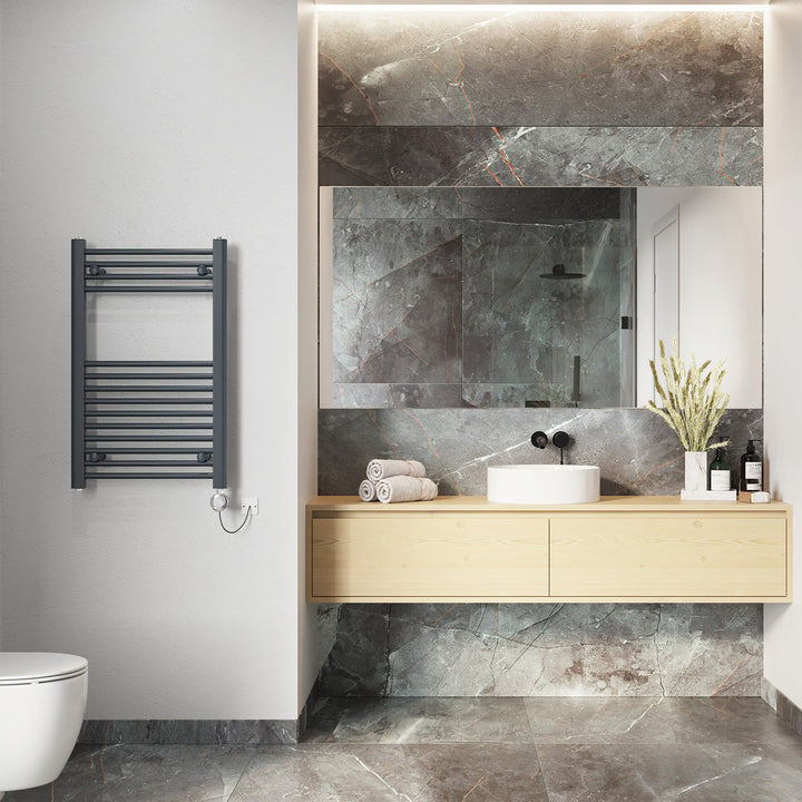 Zennor - Anthracite Electric Towel Rail H800mm x W500mm Straight 300w Thermostatic