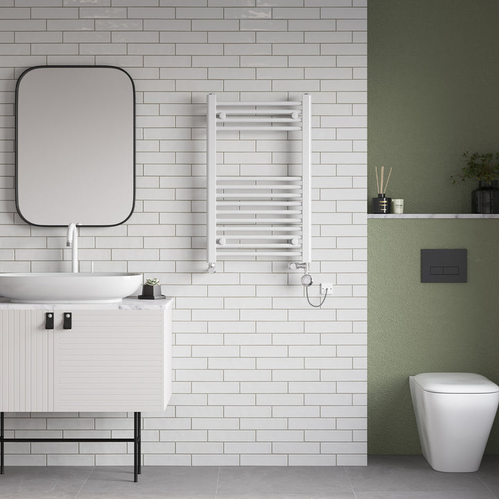 Zennor - White Dual Fuel Towel Rail H800mm x W500mm Thermostatic - Straight