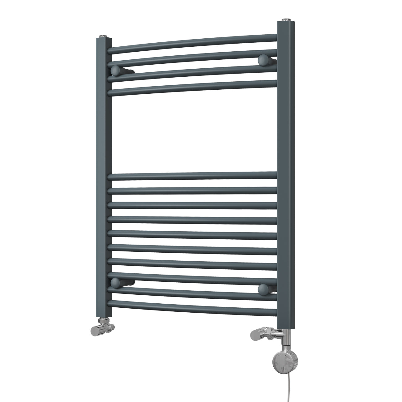 Zennor - Anthracite Dual Fuel Towel Rail H800mm x W600mm Thermostatic - Curved