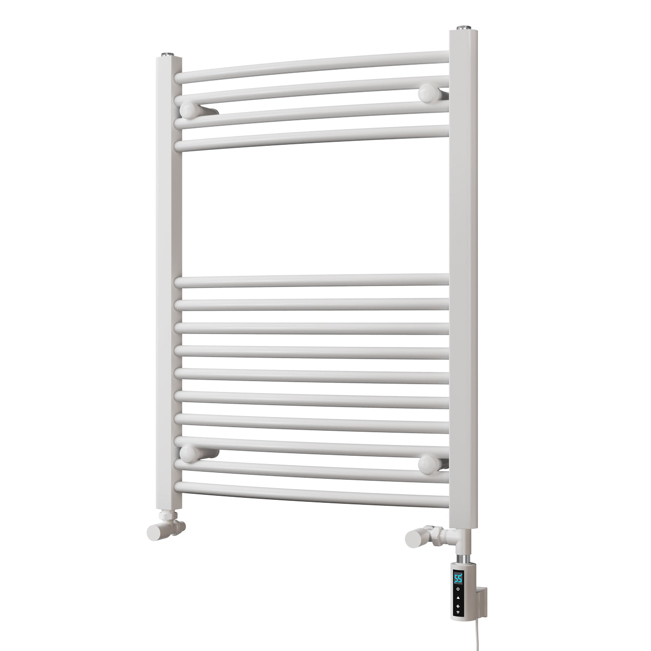 Zennor - White Dual Fuel Towel Rail H800mm x W600mm Thermostatic WIFI - Curved