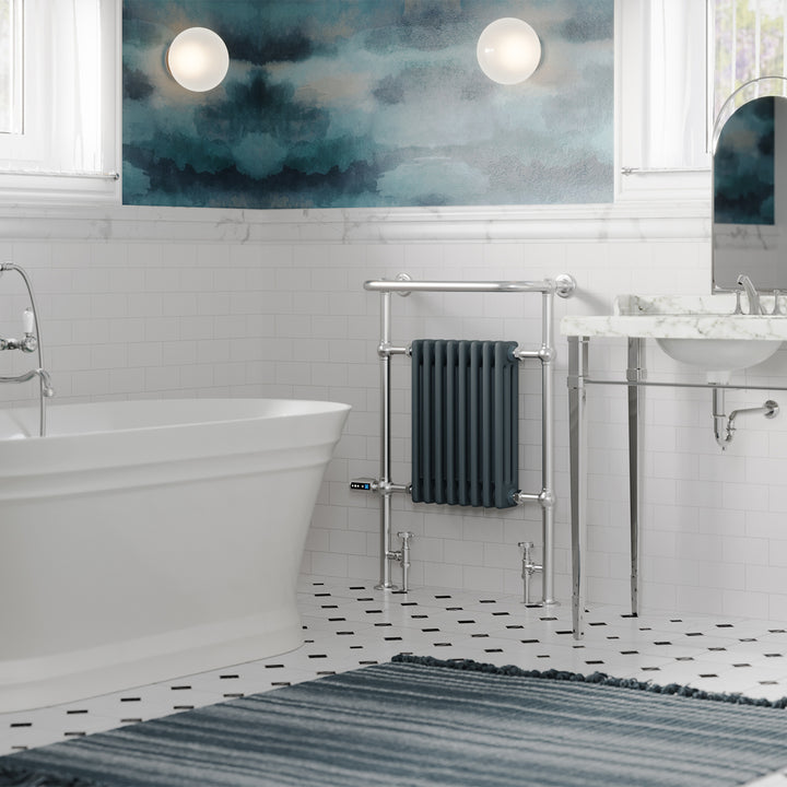 Arundel - Anthracite Traditional Dual Fuel Towel Rail H963mm x W673mm Thermostatic WIFI - Floor Standing