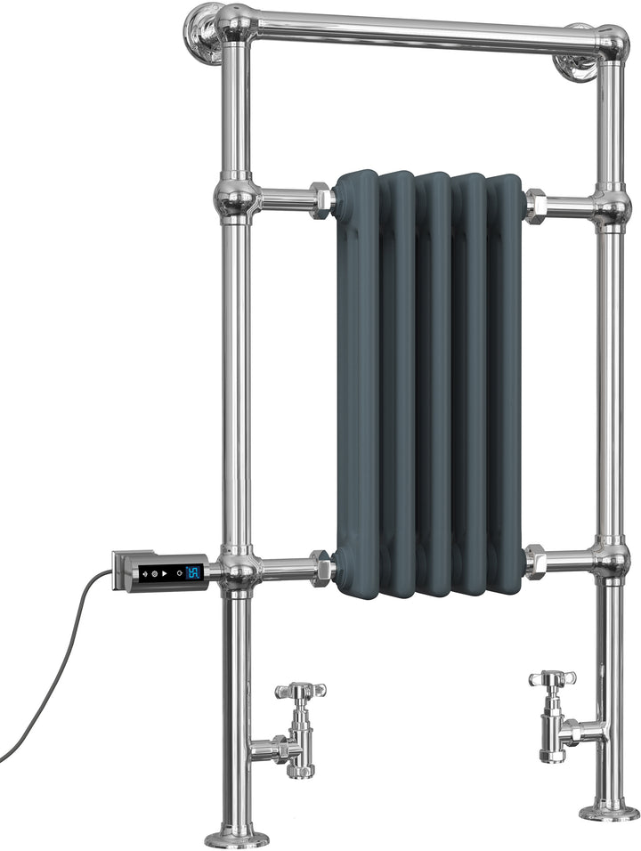 Adisham - Anthracite Traditional Dual Fuel Towel Rail H963mm x W538mm Thermostatic WIFI - Floor Standing