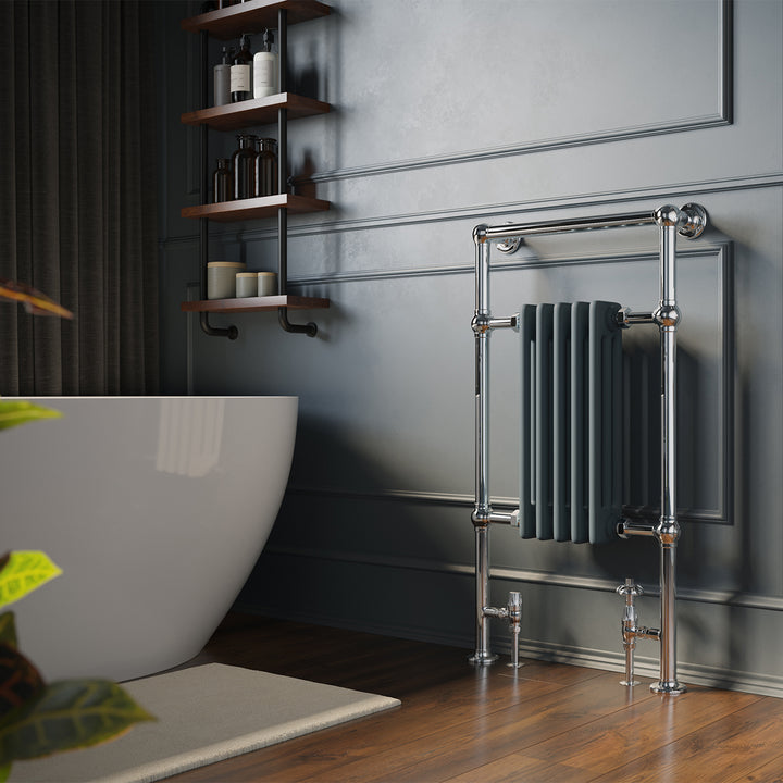 Adisham - Anthracite Traditional Towel Radiator - H963mm x W538mm - Floor Standing