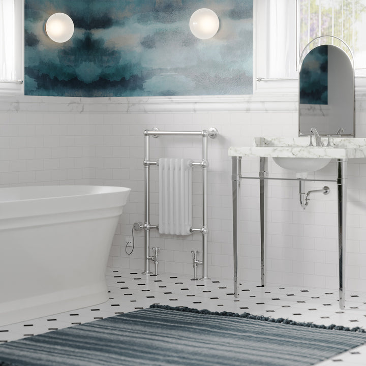 Adisham - Traditional Dual Fuel Towel Rail H963mm x W538mm Thermostatic - Floor Standing