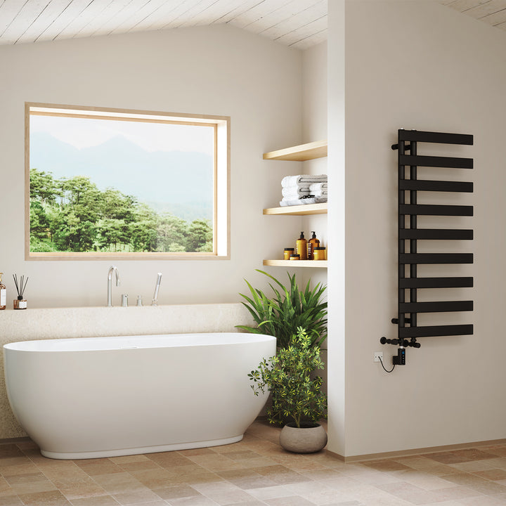 Agar - Black Dual Fuel Towel Rail H1156mm x W500mm Thermostatic WIFI