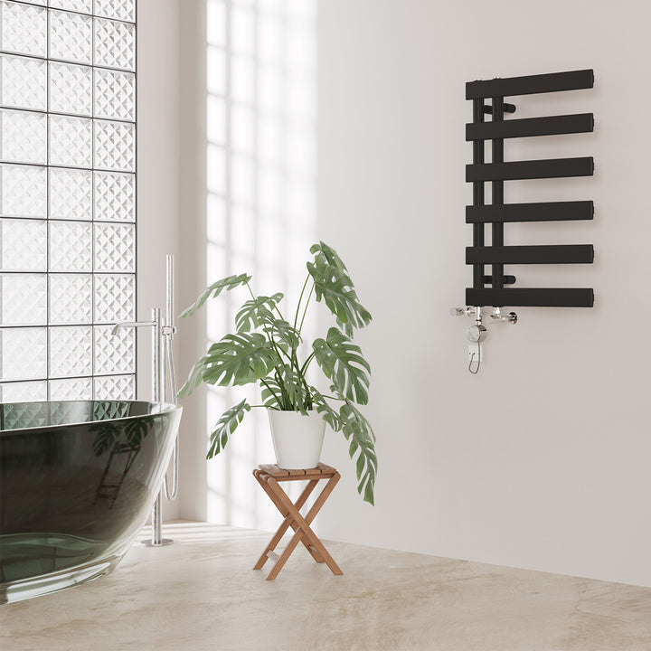 Agar - Black Dual Fuel Towel Rail H748mm x W500mm Thermostatic