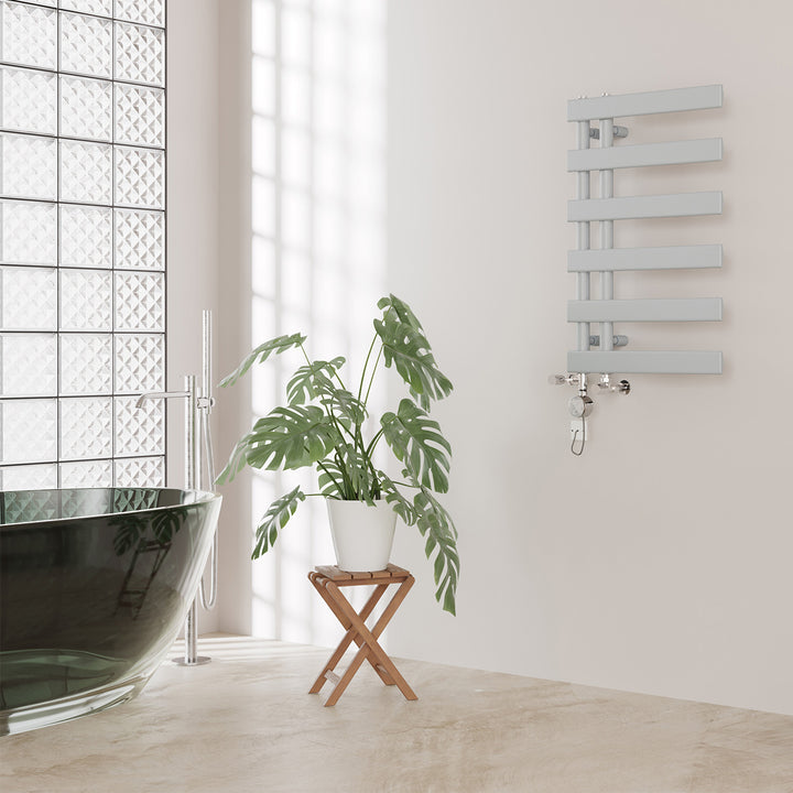 Agar - Silver Dual Fuel Towel Rail H748mm x W500mm Thermostatic