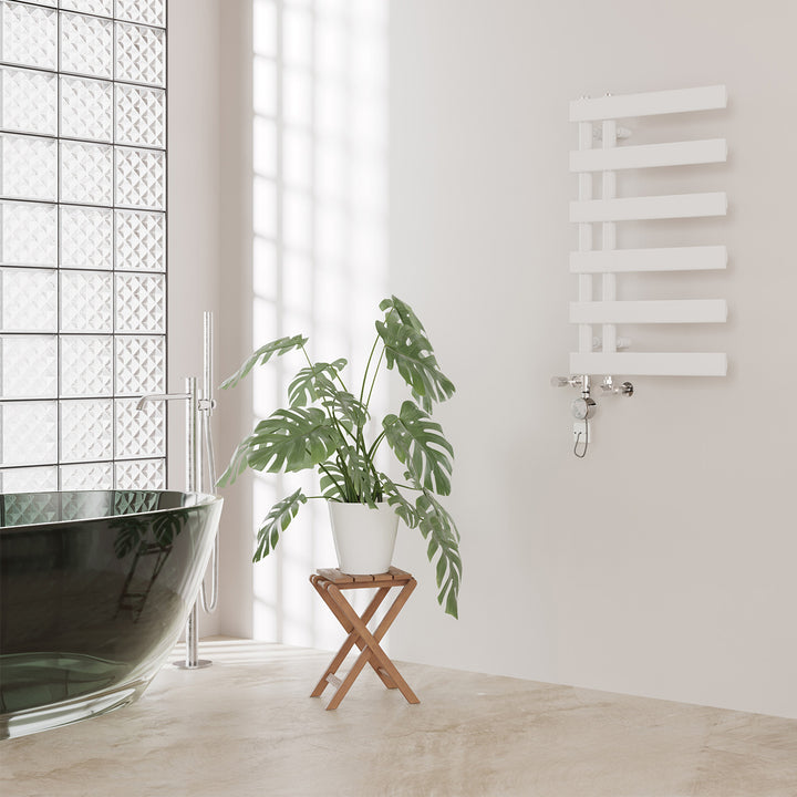 Agar - White Dual Fuel Towel Rail H748mm x W500mm Thermostatic