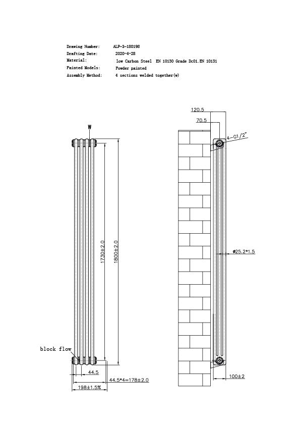 Alpha - Anthracite Vertical Column Radiator H1800mm x W198mm 3 Column