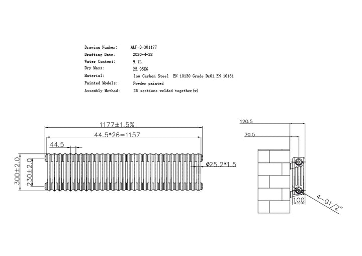 Alpha - Anthracite Column Radiator H300mm x W1177mm 3 Column