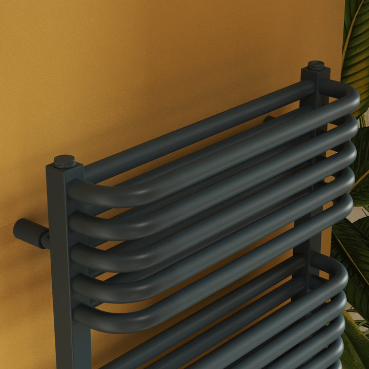Talus Flair - Anthracite Thermostatic Radiator Valve & Installation Kit Angled 15mm
