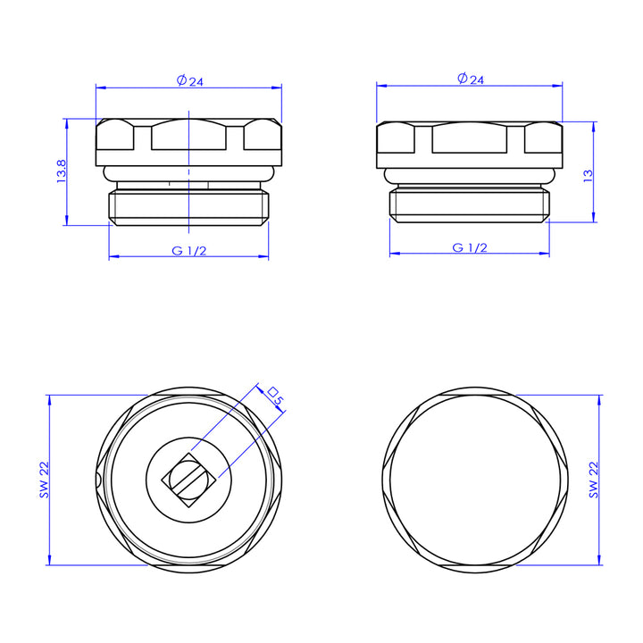 Talus - Radiator Bleed Valve & Blanking Plug Polished Brass