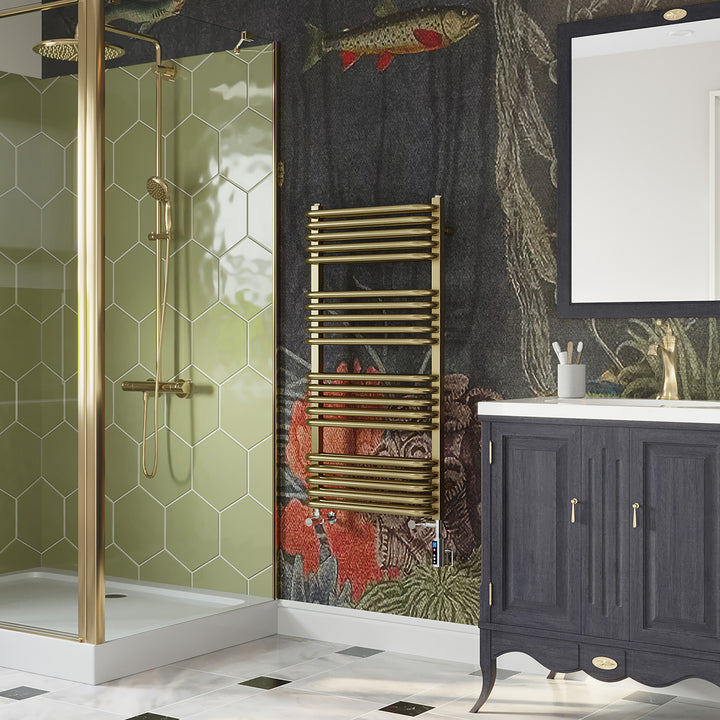 Crossmoor - Brushed Gold Dual Fuel Towel Rail H1000mm x W500mm Thermostatic WIFI